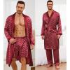 imageSWOMOG Mens 3 Pcs Robe Silk Satin Kimono Bathrobe with ShortsampampPants Set Lightweight Soft SleepwearRed Floral