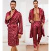 imageSWOMOG Mens 3 Pcs Robe Silk Satin Kimono Bathrobe with ShortsampampPants Set Lightweight Soft SleepwearRed Floral