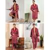 imageSWOMOG Mens 3 Pcs Robe Silk Satin Kimono Bathrobe with ShortsampampPants Set Lightweight Soft SleepwearRed Floral