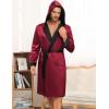 imageSWOMOG Mens Hooded Robe Satin Bathrobe with Shorts Set Silky Kimono Robe with HoodWine Red