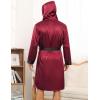 imageSWOMOG Mens Hooded Robe Satin Bathrobe with Shorts Set Silky Kimono Robe with HoodWine Red