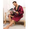 imageSWOMOG Mens Hooded Robe Satin Bathrobe with Shorts Set Silky Kimono Robe with HoodWine Red
