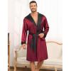 imageSWOMOG Mens Hooded Robe Satin Bathrobe with Shorts Set Silky Kimono Robe with HoodWine Red