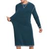 imageSWOMOG Mens Nightgown Long Sleeve Lounge Sleep Henley Shirt Pajama Big ampamp Tall Nightshirt Comfy Nightwear SXXLBlue Green