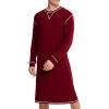 imageSWOMOG Mens Nightgown Long Sleeve Lounge Sleep Henley Shirt Pajama Big ampamp Tall Nightshirt Comfy Nightwear SXXLDeep Wine Red