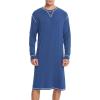 imageSWOMOG Mens Nightgown Long Sleeve Lounge Sleep Henley Shirt Pajama Big ampamp Tall Nightshirt Comfy Nightwear SXXLNavy