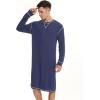 imageSWOMOG Mens Nightgown Long Sleeve Lounge Sleep Henley Shirt Pajama Big ampamp Tall Nightshirt Comfy Nightwear SXXLNavy Blue