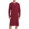 imageSWOMOG Mens Nightgown Long Sleeve Lounge Sleep Henley Shirt Pajama Big ampamp Tall Nightshirt Comfy Nightwear SXXLWine Red