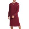 imageSWOMOG Mens Nightgown Long Sleeve Lounge Sleep Henley Shirt Pajama Big ampamp Tall Nightshirt Comfy Nightwear SXXLWine Red