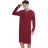 imageSWOMOG Mens Nightgown Long Sleeve Lounge Sleep Henley Shirt Pajama Big ampamp Tall Nightshirt Comfy Nightwear SXXLWine Red