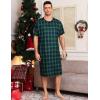 imageSWOMOG Mens Nightshirt Short Sleeve Nightgown Soft Loose Sleepwear Lightweight Nightwear Comfy Henley Sleep Shirt SXXLBlack Green Grid