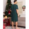 imageSWOMOG Mens Nightshirt Short Sleeve Nightgown Soft Loose Sleepwear Lightweight Nightwear Comfy Henley Sleep Shirt SXXLBlack Green Grid