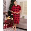 imageSWOMOG Mens Nightshirt Short Sleeve Nightgown Soft Loose Sleepwear Lightweight Nightwear Comfy Henley Sleep Shirt SXXLRed Black Grid