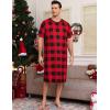 imageSWOMOG Mens Nightshirt Short Sleeve Nightgown Soft Loose Sleepwear Lightweight Nightwear Comfy Henley Sleep Shirt SXXLRed Black Grid