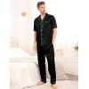 imageSWOMOG Mens Satin Pajama Set Short Sleeve Classic Sleepwear Button Down Silky Loungewear with Long PantsBlack