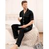 imageSWOMOG Mens Satin Pajama Set Short Sleeve Classic Sleepwear Button Down Silky Loungewear with Long PantsBlack