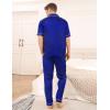 imageSWOMOG Mens Satin Pajama Set Short Sleeve Classic Sleepwear Button Down Silky Loungewear with Long PantsBlue