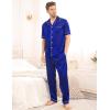 imageSWOMOG Mens Satin Pajama Set Short Sleeve Classic Sleepwear Button Down Silky Loungewear with Long PantsBlue