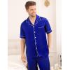 imageSWOMOG Mens Satin Pajama Set Short Sleeve Classic Sleepwear Button Down Silky Loungewear with Long PantsBlue