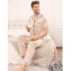 imageSWOMOG Mens Satin Pajama Set Short Sleeve Classic Sleepwear Button Down Silky Loungewear with Long PantsChampagne