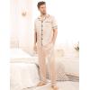 imageSWOMOG Mens Satin Pajama Set Short Sleeve Classic Sleepwear Button Down Silky Loungewear with Long PantsChampagne
