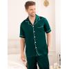 imageSWOMOG Mens Satin Pajama Set Short Sleeve Classic Sleepwear Button Down Silky Loungewear with Long PantsDark Forest Green