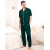 imageSWOMOG Mens Satin Pajama Set Short Sleeve Classic Sleepwear Button Down Silky Loungewear with Long PantsDark Forest Green