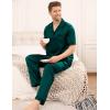 imageSWOMOG Mens Satin Pajama Set Short Sleeve Classic Sleepwear Button Down Silky Loungewear with Long PantsDeep Green