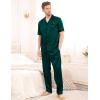 imageSWOMOG Mens Satin Pajama Set Short Sleeve Classic Sleepwear Button Down Silky Loungewear with Long PantsDeep Green