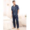 imageSWOMOG Mens Satin Pajama Set Short Sleeve Classic Sleepwear Button Down Silky Loungewear with Long PantsDeep Grey