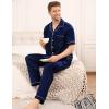 imageSWOMOG Mens Satin Pajama Set Short Sleeve Classic Sleepwear Button Down Silky Loungewear with Long PantsDeep Navy Blue