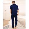 imageSWOMOG Mens Satin Pajama Set Short Sleeve Classic Sleepwear Button Down Silky Loungewear with Long PantsDeep Navy Blue