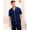 imageSWOMOG Mens Satin Pajama Set Short Sleeve Classic Sleepwear Button Down Silky Loungewear with Long PantsDeep Navy Blue