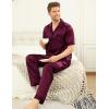 imageSWOMOG Mens Satin Pajama Set Short Sleeve Classic Sleepwear Button Down Silky Loungewear with Long PantsDeep Wine Red