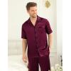 imageSWOMOG Mens Satin Pajama Set Short Sleeve Classic Sleepwear Button Down Silky Loungewear with Long PantsDeep Wine Red