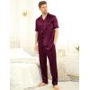 imageSWOMOG Mens Satin Pajama Set Short Sleeve Classic Sleepwear Button Down Silky Loungewear with Long PantsDeep Wine Red