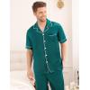imageSWOMOG Mens Satin Pajama Set Short Sleeve Classic Sleepwear Button Down Silky Loungewear with Long PantsGreen