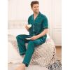 imageSWOMOG Mens Satin Pajama Set Short Sleeve Classic Sleepwear Button Down Silky Loungewear with Long PantsGreen