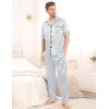 imageSWOMOG Mens Satin Pajama Set Short Sleeve Classic Sleepwear Button Down Silky Loungewear with Long PantsGrey