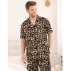 imageSWOMOG Mens Satin Pajama Set Short Sleeve Classic Sleepwear Button Down Silky Loungewear with Long PantsLeopard Print