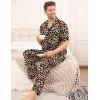 imageSWOMOG Mens Satin Pajama Set Short Sleeve Classic Sleepwear Button Down Silky Loungewear with Long PantsLeopard Print