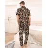 imageSWOMOG Mens Satin Pajama Set Short Sleeve Classic Sleepwear Button Down Silky Loungewear with Long PantsLeopard Print