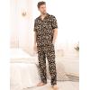 imageSWOMOG Mens Satin Pajama Set Short Sleeve Classic Sleepwear Button Down Silky Loungewear with Long PantsLeopard Print