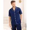 imageSWOMOG Mens Satin Pajama Set Short Sleeve Classic Sleepwear Button Down Silky Loungewear with Long PantsNavy Blue