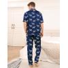 imageSWOMOG Mens Satin Pajama Set Short Sleeve Classic Sleepwear Button Down Silky Loungewear with Long PantsNavy Blue Zebra