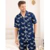imageSWOMOG Mens Satin Pajama Set Short Sleeve Classic Sleepwear Button Down Silky Loungewear with Long PantsNavy Blue Zebra
