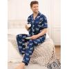 imageSWOMOG Mens Satin Pajama Set Short Sleeve Classic Sleepwear Button Down Silky Loungewear with Long PantsNavy Blue Zebra