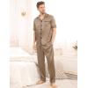 imageSWOMOG Mens Satin Pajama Set Short Sleeve Classic Sleepwear Button Down Silky Loungewear with Long PantsOpaue Couche