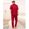 imageSWOMOG Mens Satin Pajama Set Short Sleeve Classic Sleepwear Button Down Silky Loungewear with Long PantsRed