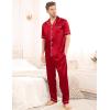 imageSWOMOG Mens Satin Pajama Set Short Sleeve Classic Sleepwear Button Down Silky Loungewear with Long PantsRed